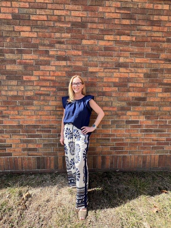 Navy Blue Blouse with Ruffle Sleeves