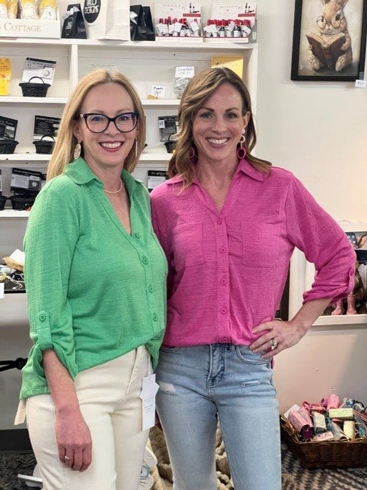 Pink or Green 3/4 Length Button Top by Karen Hart