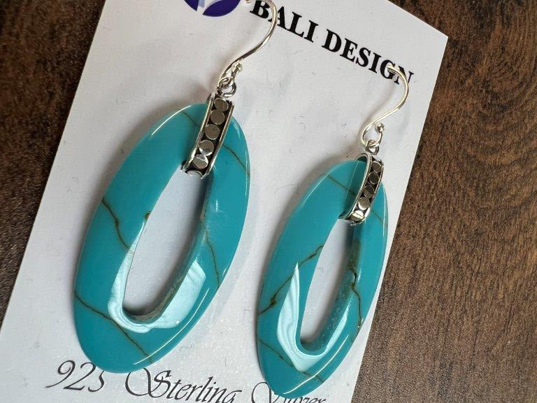 Long Oval Turquoise Sterling Silver Earrings