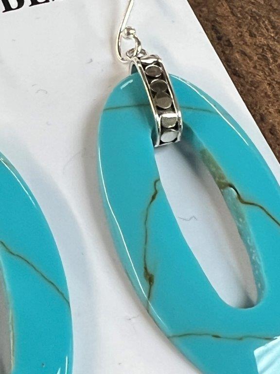 Long Oval Turquoise Sterling Silver Earrings