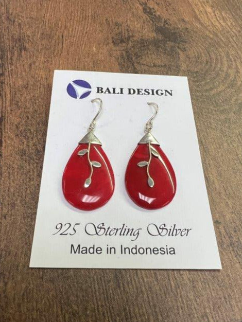 Red Coral Pear Shaped Sterling Silver Earrings