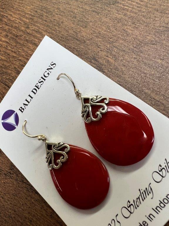 Coral Pear Shape Sterling Silver Earring