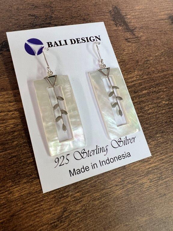 Long Rectangle Mother of Pearl Sterling Silver Earrings