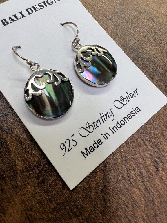 Round Abalone Shell Sterling Silver Earring