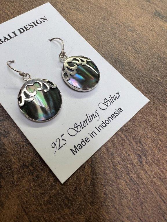 Round Abalone Shell Sterling Silver Earring