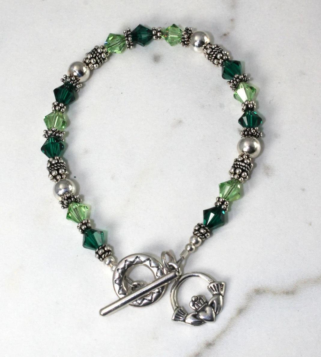 Sterling Silver Swarovski Crystal Celtic Irish Claddagh Bracelet