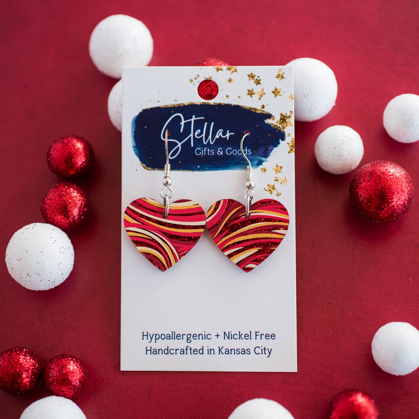 Kansas City Football Petite Glitter Swirl Heart Dangles