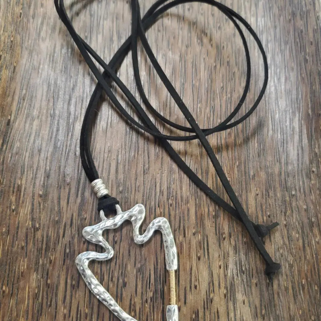 Matte Silver Arrowhead Necklace on 30" black suede cord.