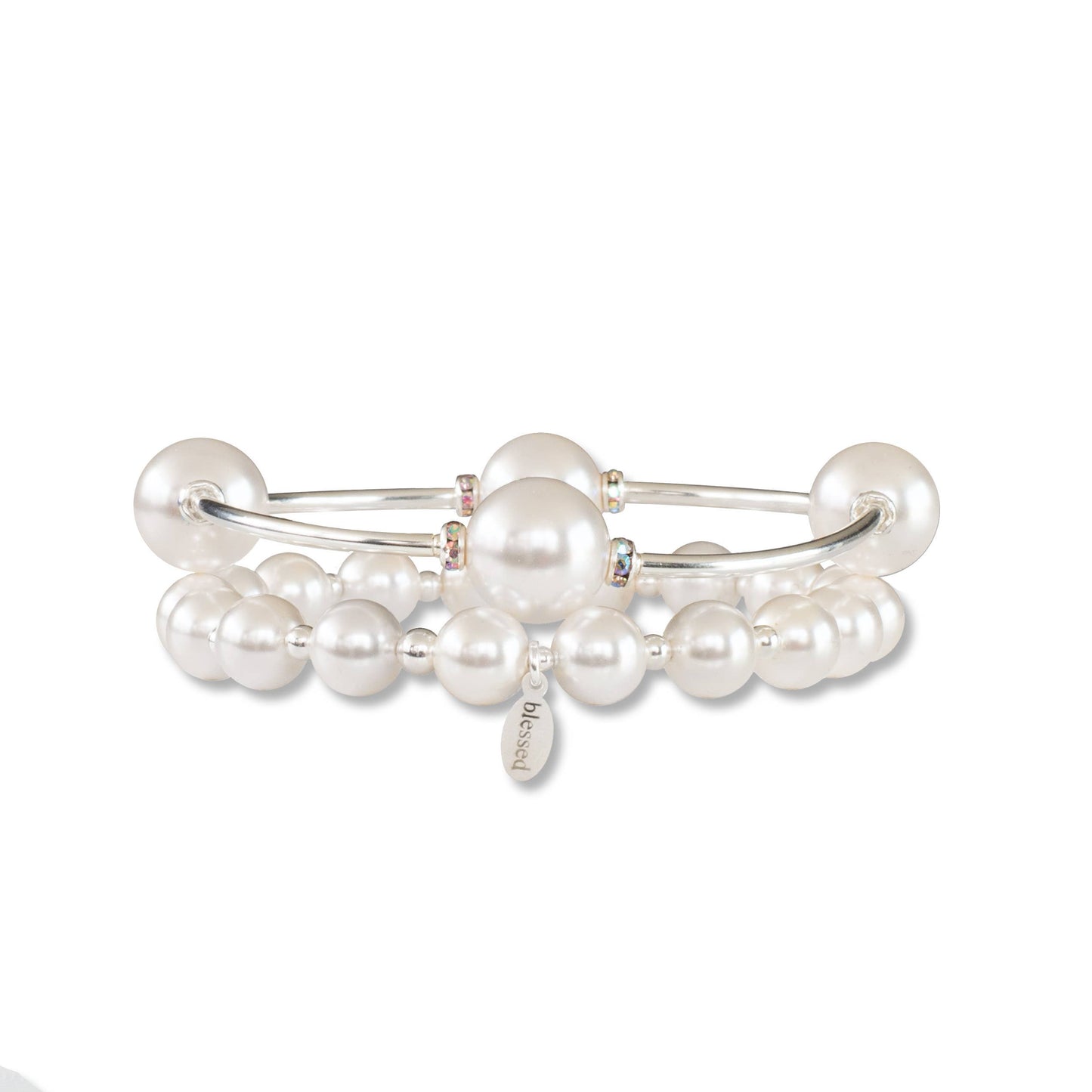 12mm Crystal White Pearl Blessing Bracelet
