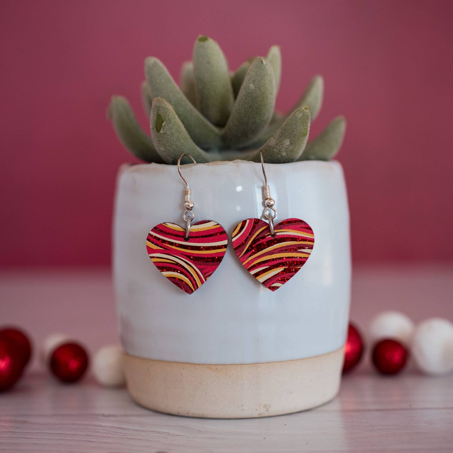 Kansas City Football Petite Glitter Swirl Heart Dangles