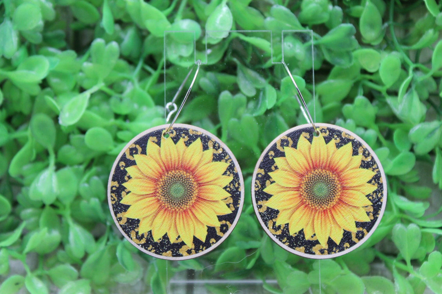 Sunflower on Leopard Dangle Earrings