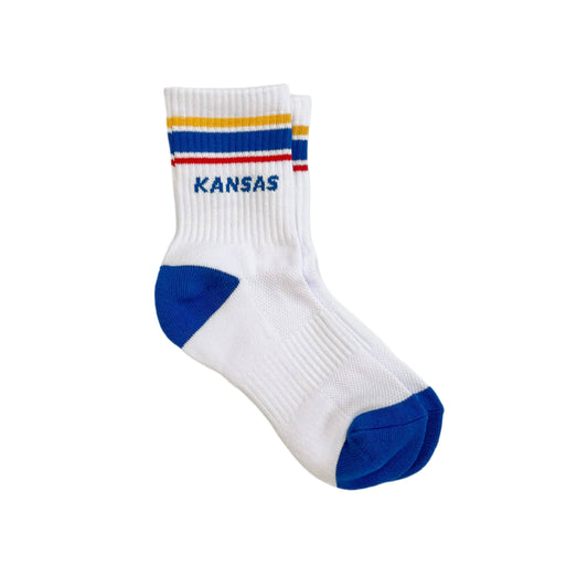 Kansas Socks - White w/ Blue, Red & Yellow