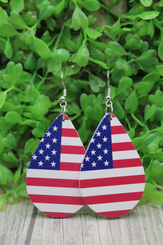 American Flag Teardrop Wooden Dangle Earrings