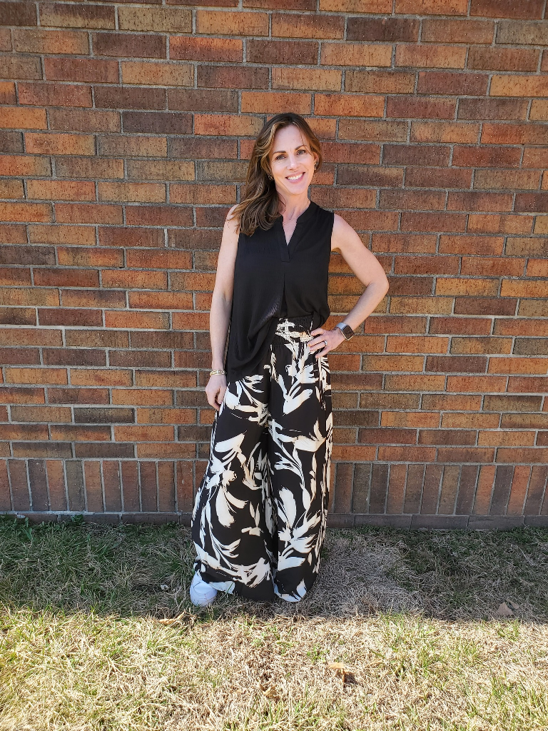 Black and White Flowy Statement Pants