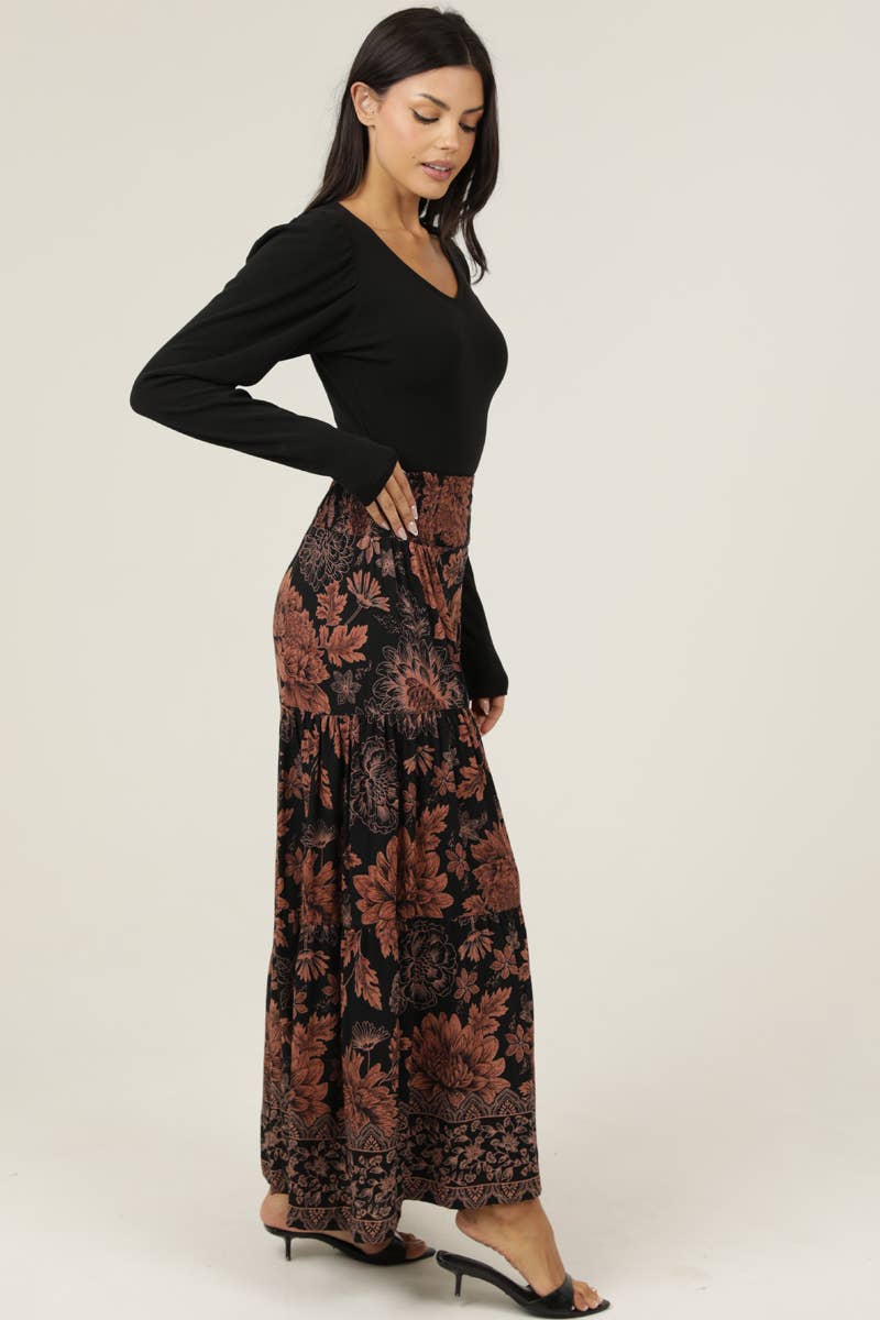 Brown Floral Print Wide Leg Pant
