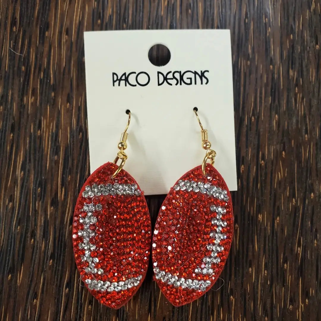 Red Blingy Puffy Football Dangle earrings