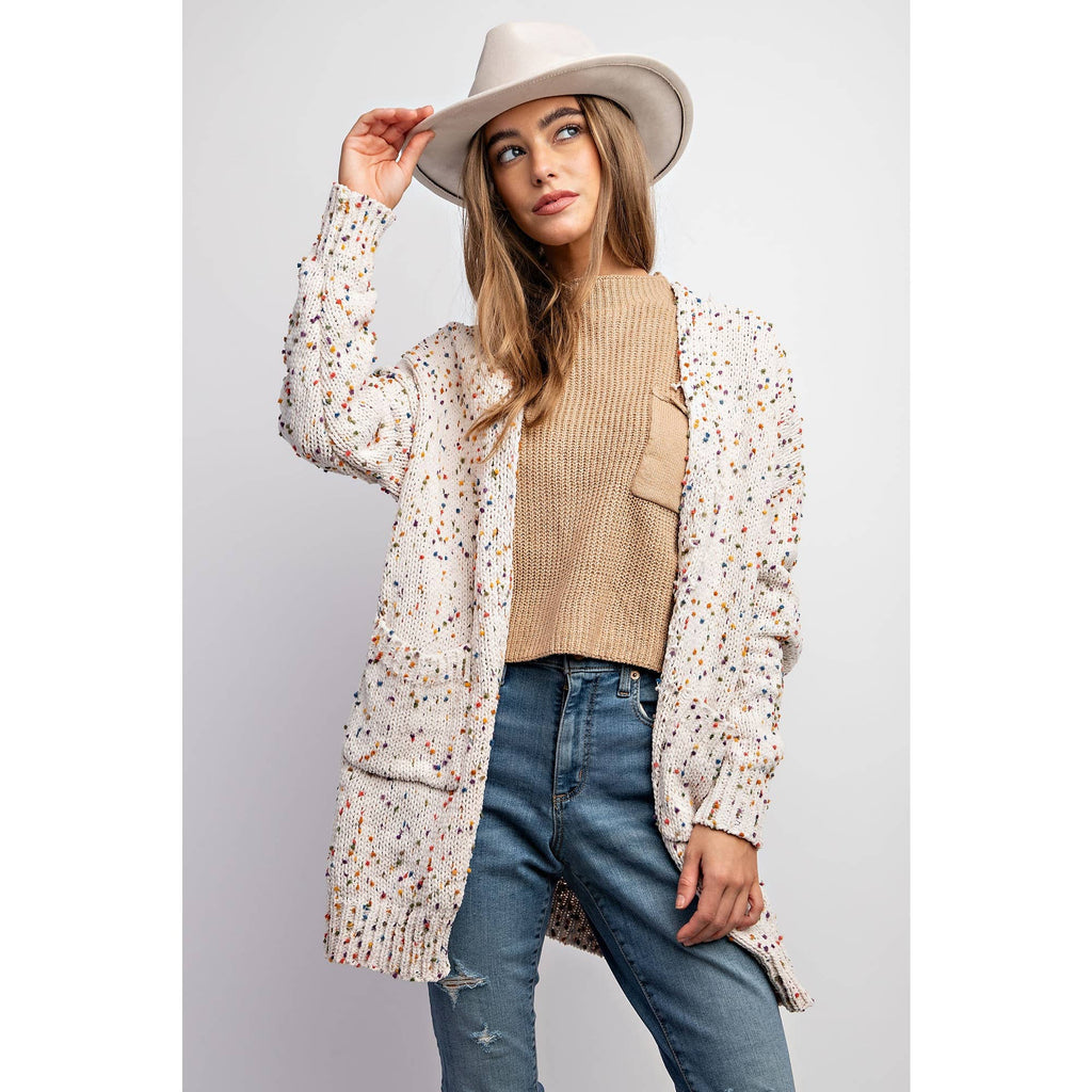 CARDIGAN W RAINBOW POPCORN SPECKLES