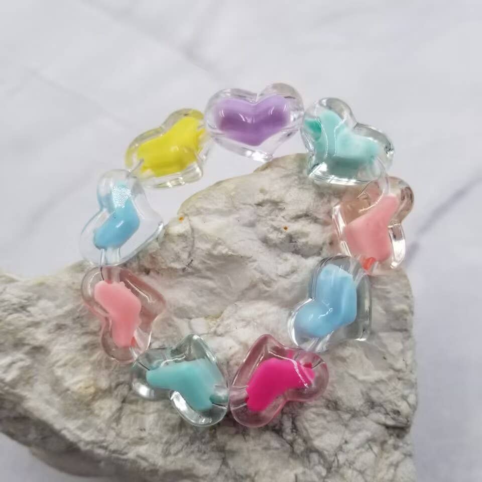 Valentine's Day Acrylic Heart Stretch Bracelet