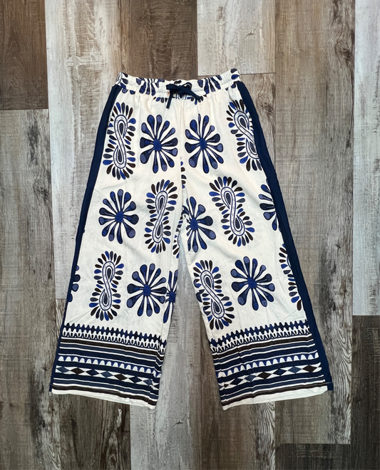 Navy Floral Print High Waist Pants