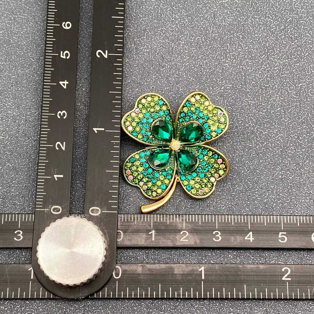 Rhinestone Four-leaf Clover Brooch