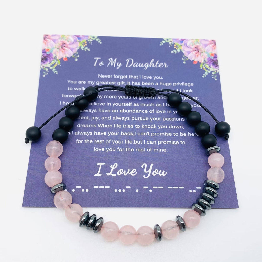 “I Love You” Morse Code Pink Crystal Beaded Bracelets - CS
