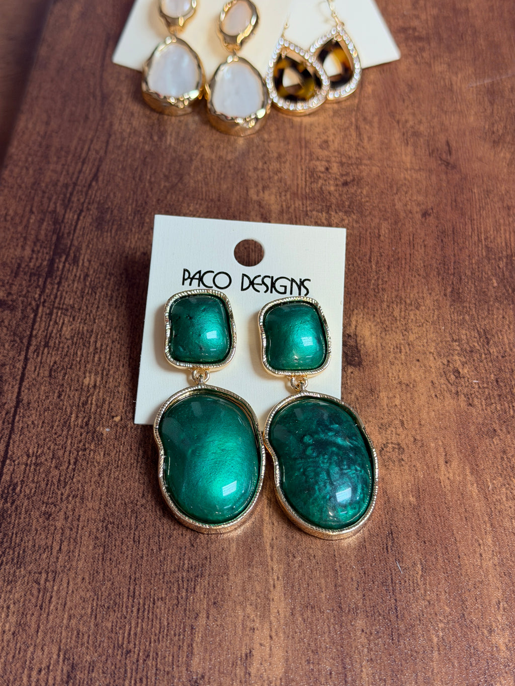 Stunning Milky Emerald Gold Trim Post Earring