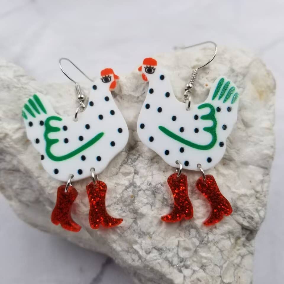 Glitter Chicken and Boot Earrings