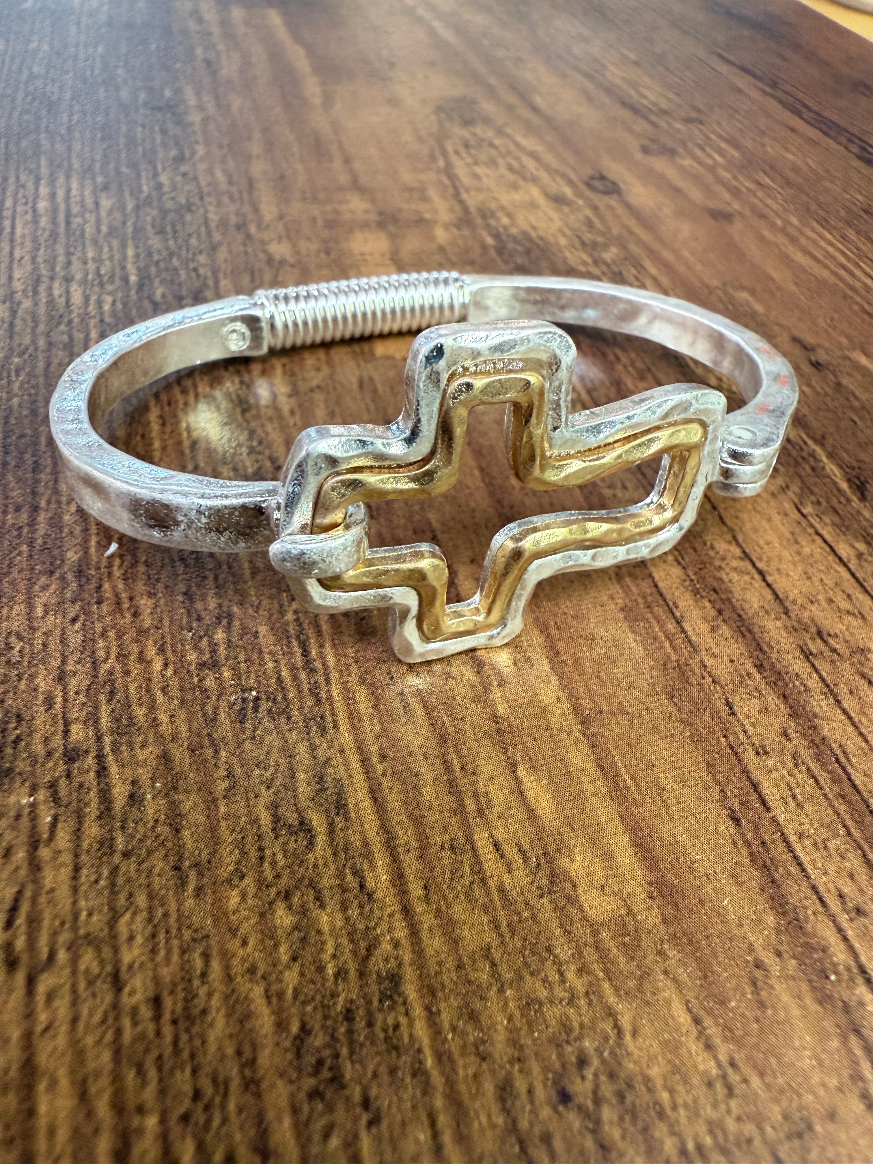 Beautiful Mixed Metal Cross Cuff Bracelet Gold OR Silver