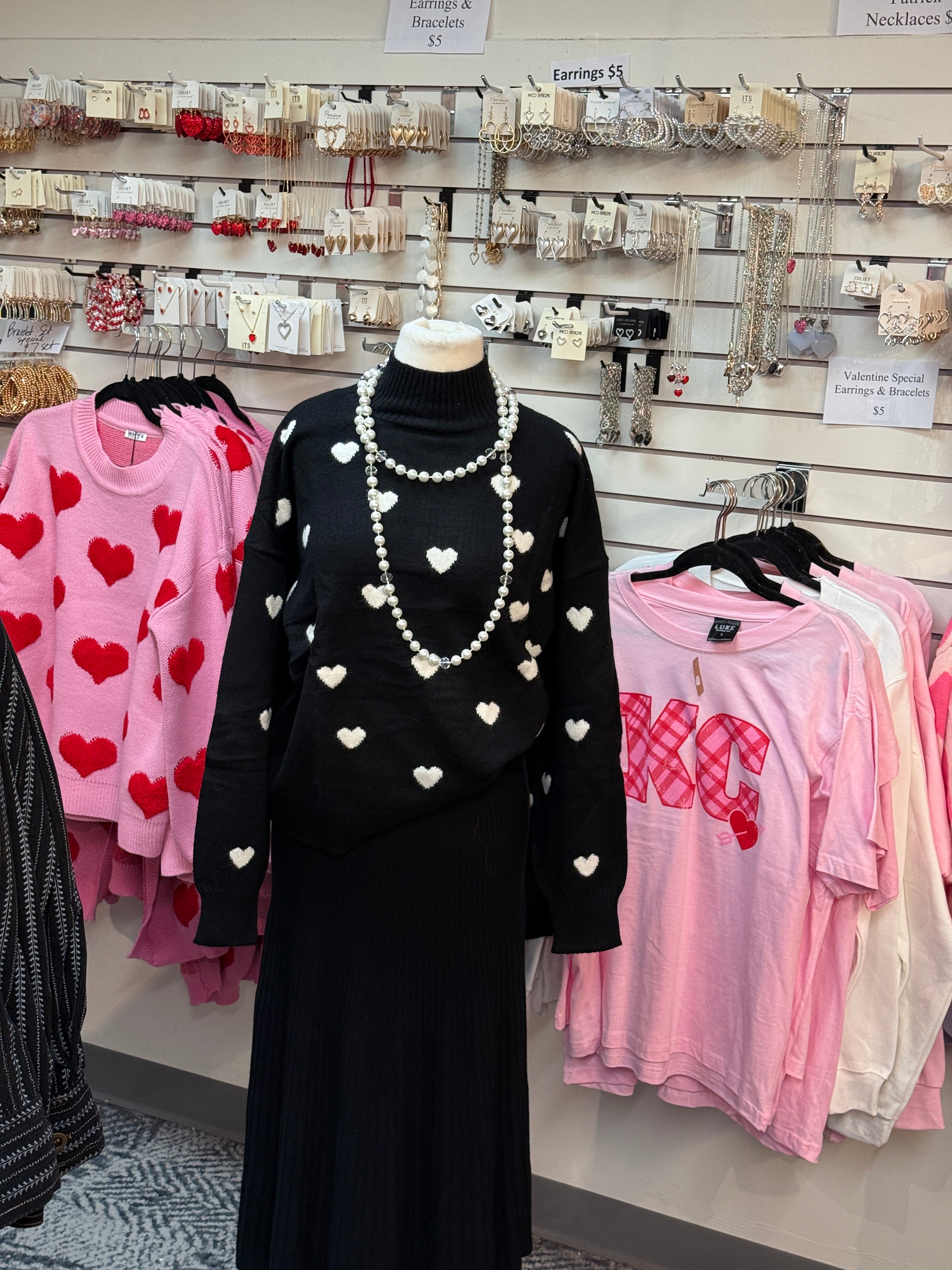 Black & White Heart Turtle Neck Sweater