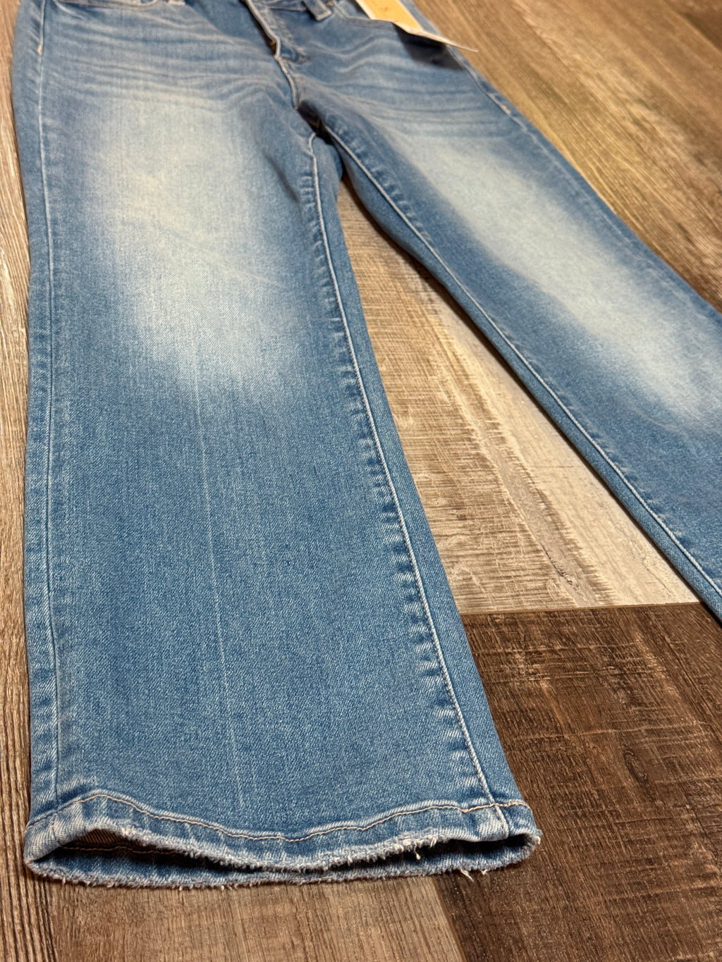 Risen High Rise Crop Straight Jeans w/ Tummy Control Medium Wash