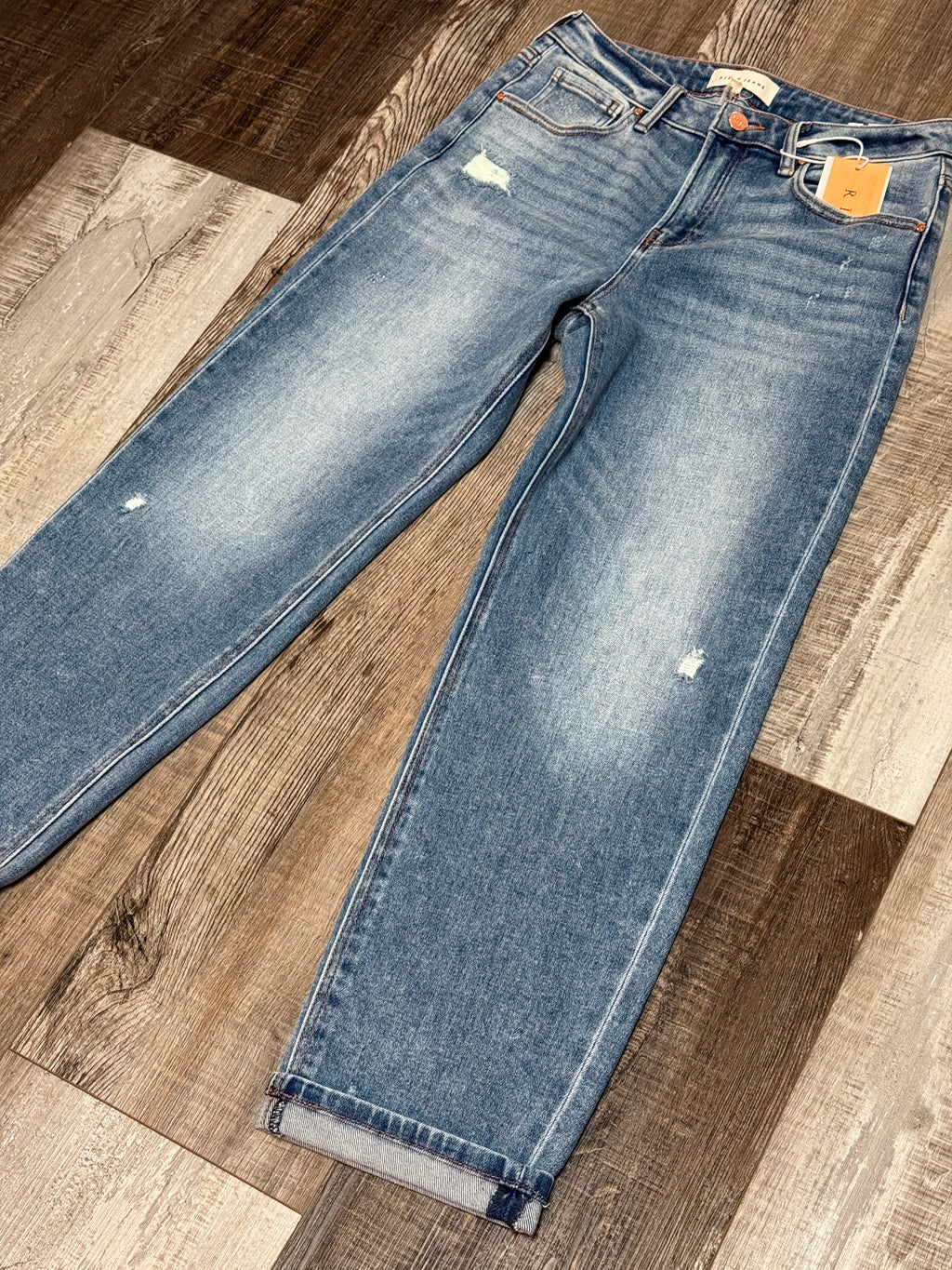 Risen High Rise Ankle Boyfriend Distressed Jeans
