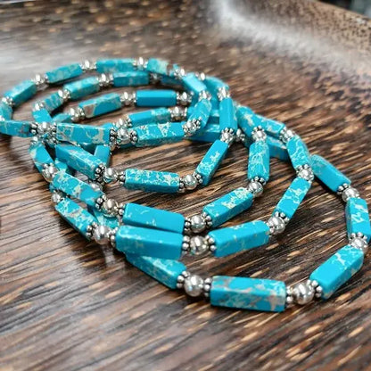 Turquoise and Sterling Silver  Stretchy Beaded Bracelet