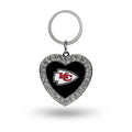 NFL Kansas City Chiefs Black and Silver Rhinestone Heart Keychain