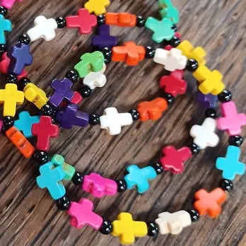 Multi-color Howlite Cross Beaded Bracelet