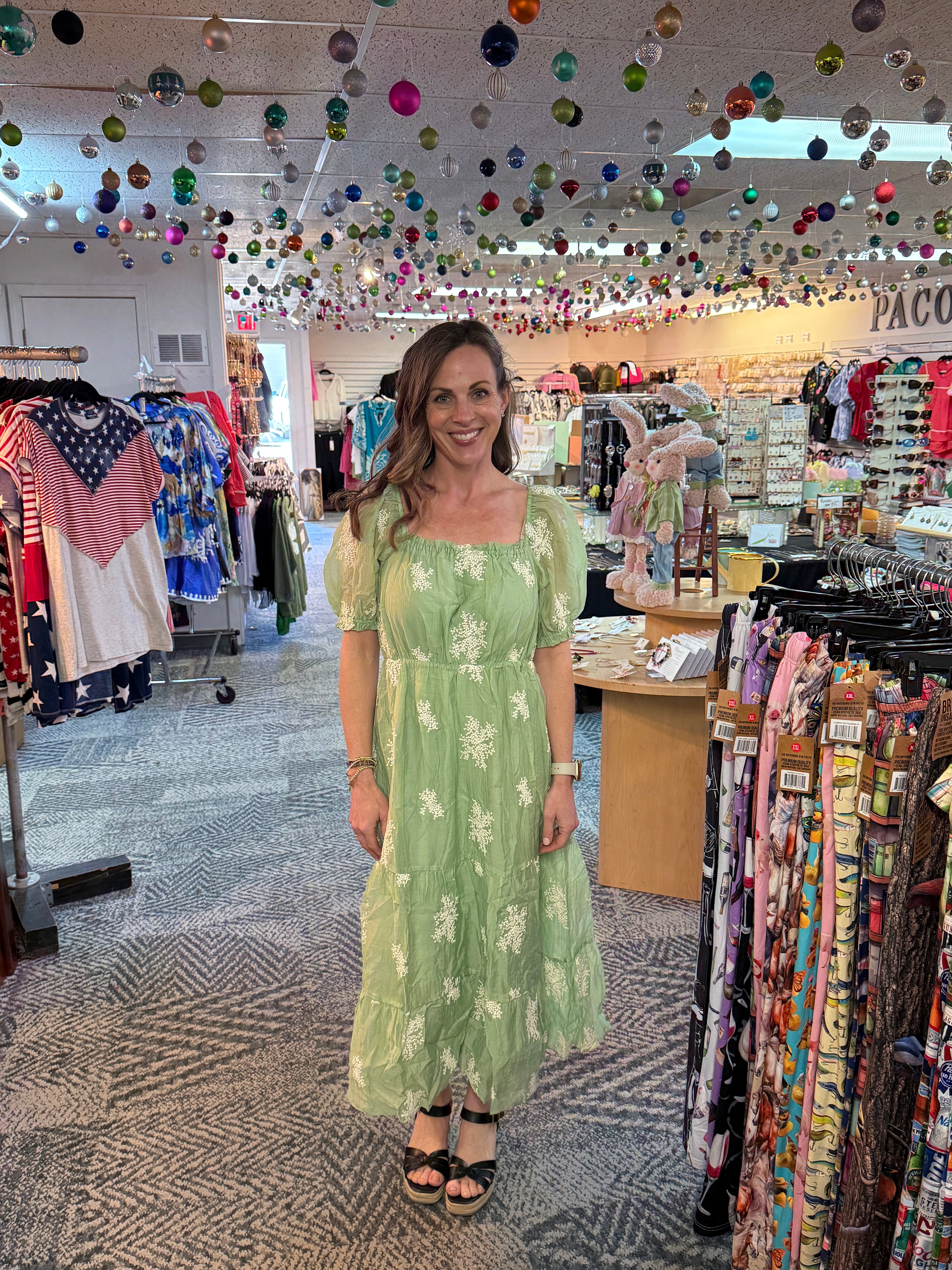 Sage Green Embroidered Puff Sleeve