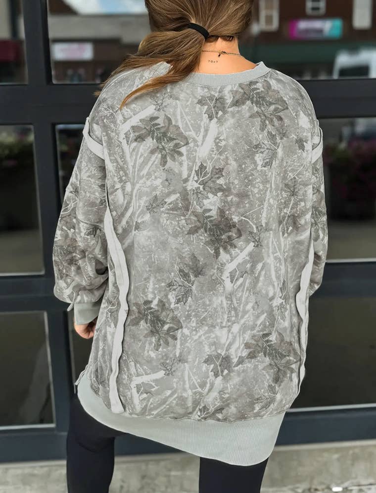 Woodland camo exposure seam oversized sweatshirt