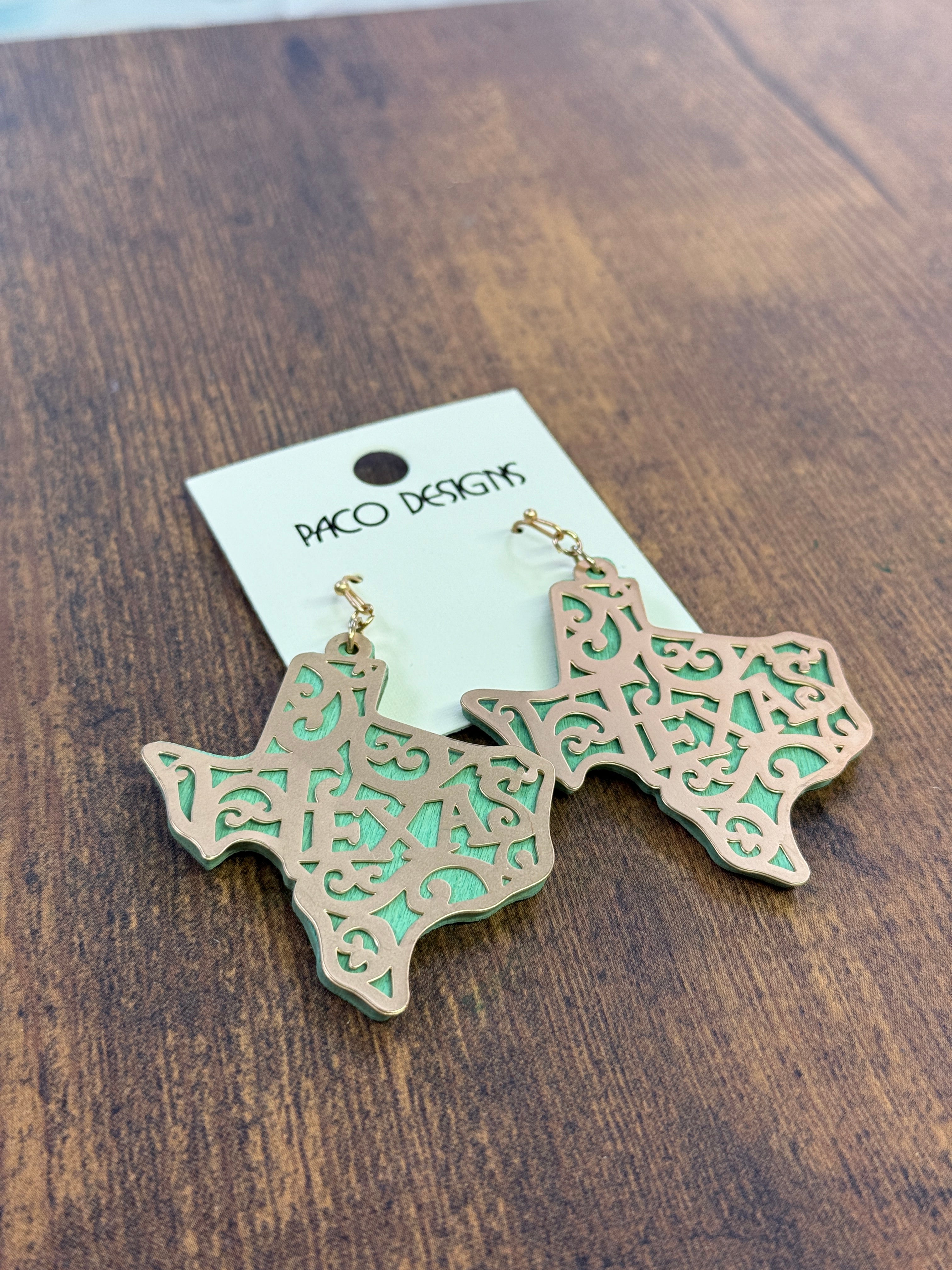 Layered Gold & Green Texas Filagree Earrings