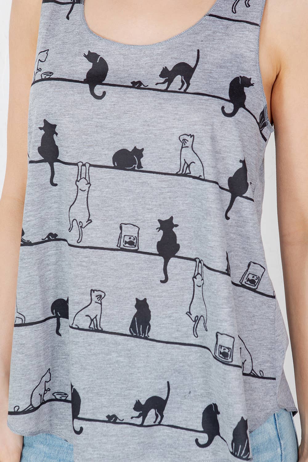 Playful Cat Print Graphic Tank Top