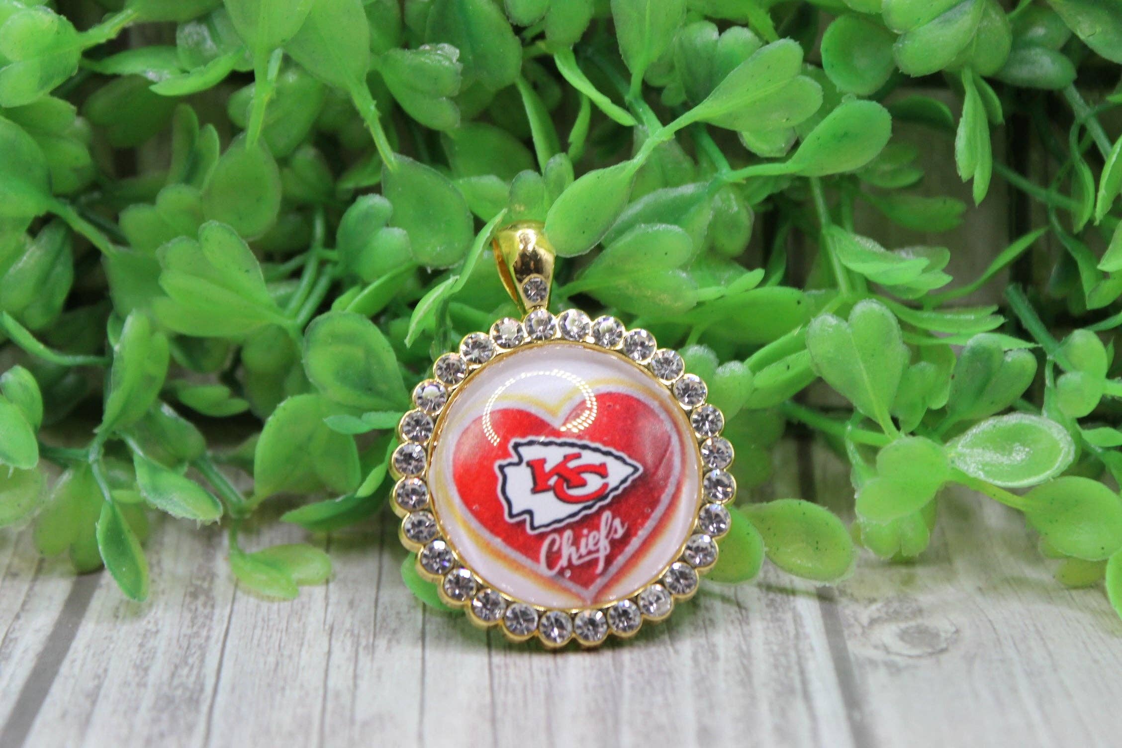 KC Heart Pendant Necklace with Rhinestones