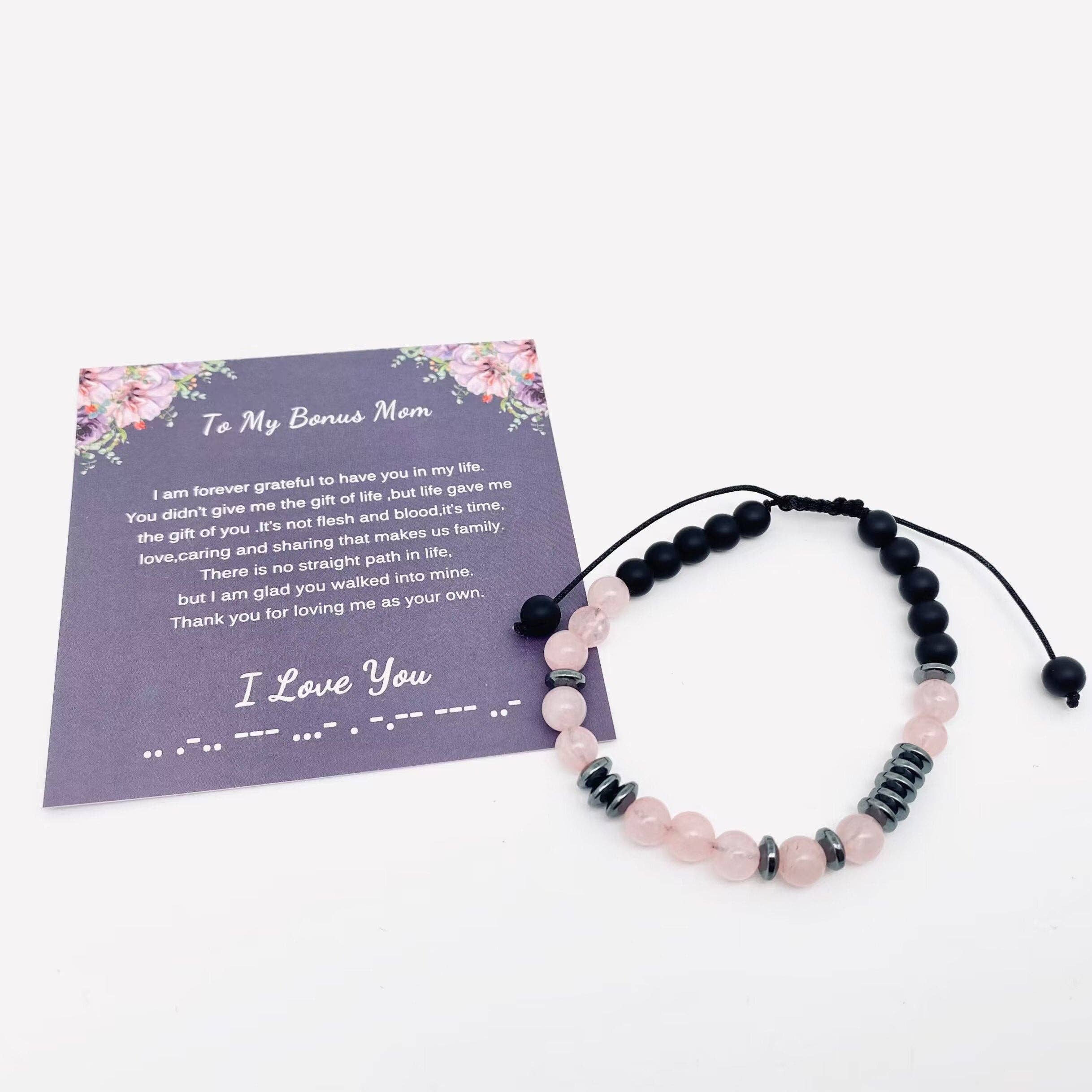 “I Love You” Morse Code Pink Crystal Beaded Bracelets - CS