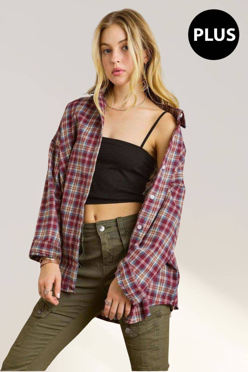 PLUS BUTTON DOWN PLAID SHIRT