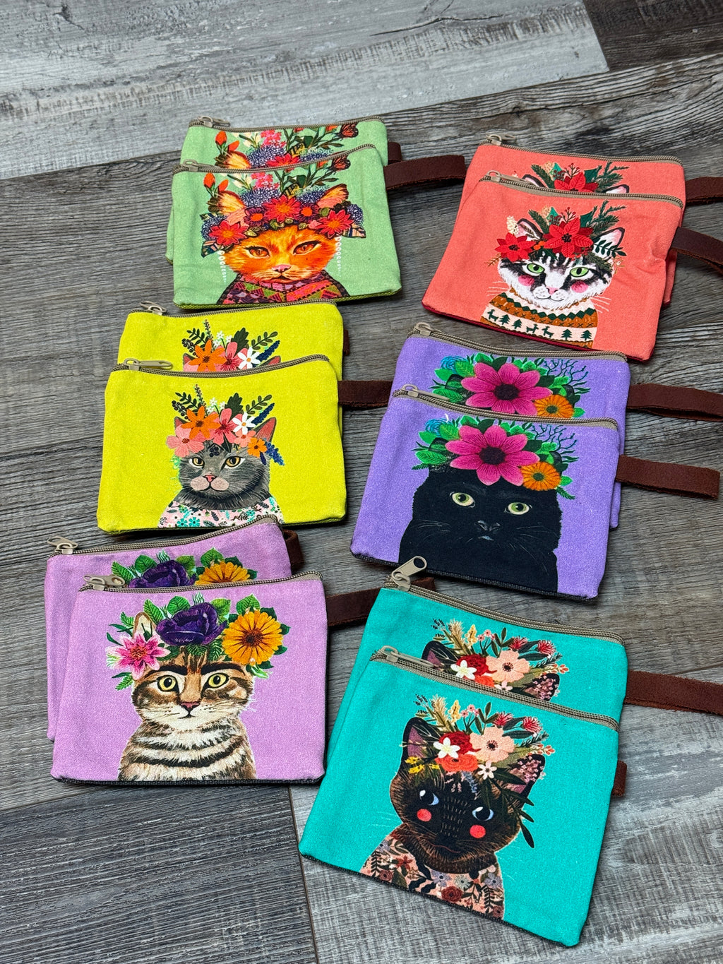 Colorful Frida Cat Canvas 4.5”x 6”Pouch