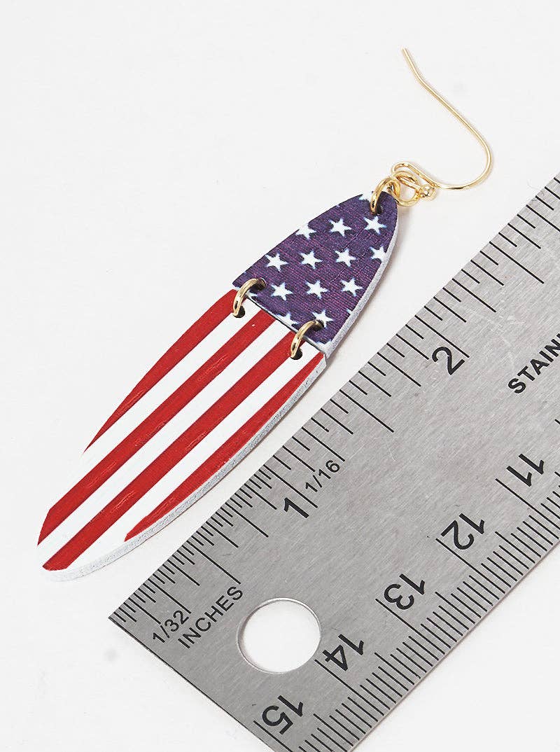 Patriotic-Theme US Flag Printed Oval Dangle Drop Earrings
