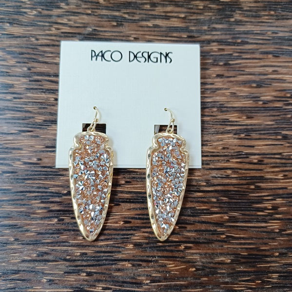 Beautiful Druzy Rose Gold and Silver Bling Arrowhead Earrings