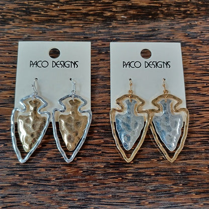 Hammered Two Tone Arrowhead Earrings