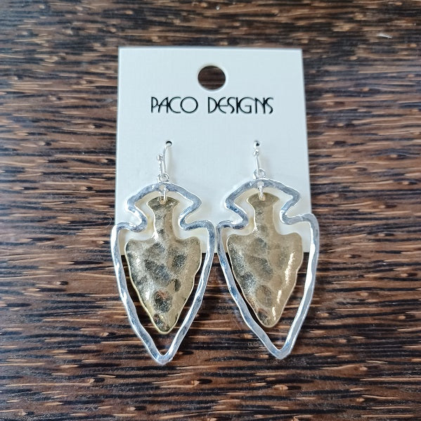 Hammered Two Tone Arrowhead Earrings