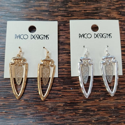 Arrowhead filagree drop earrings Gold or SIlver