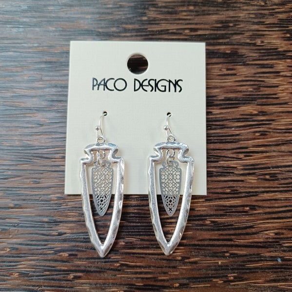 Arrowhead filagree drop earrings Gold or SIlver