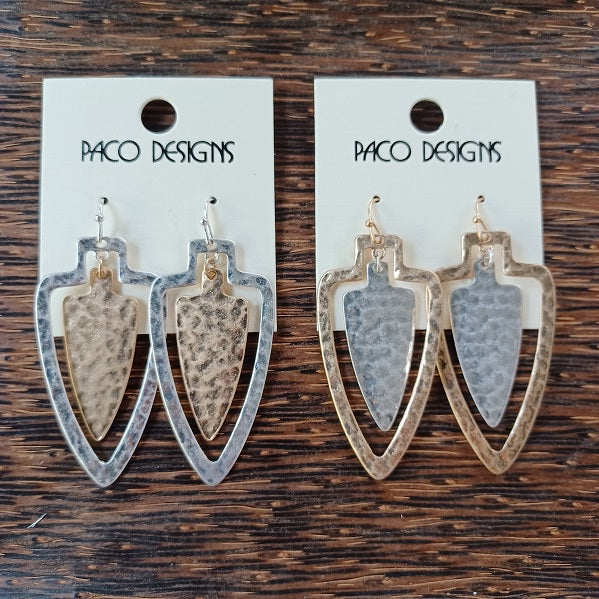 Beautiful Two Tone Hammer Flat Arrowhead Earrings