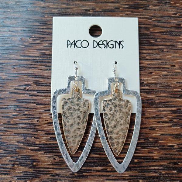 Beautiful Two Tone Hammer Flat Arrowhead Earrings